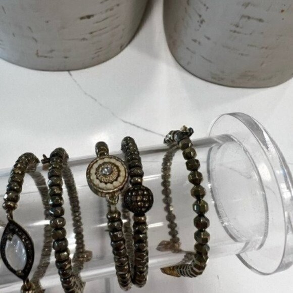 Bracelet Set of 5 Gold Bracelets with Natural Gemstones - Gold Bracelets - Picture 7 of 7